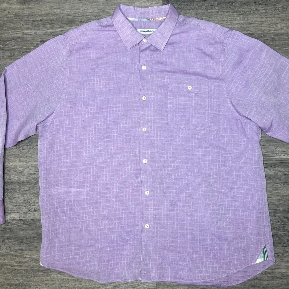 Men's Tommy Bahama Long Sleeve Purple Linen Blend Button Shirt L/S  Size 2XL TTG